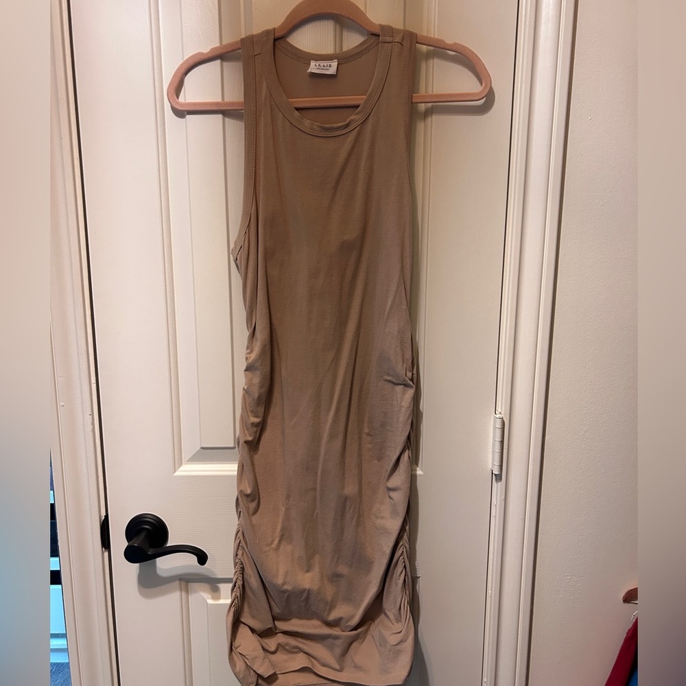 Side ruched cotton stretchy body con dress